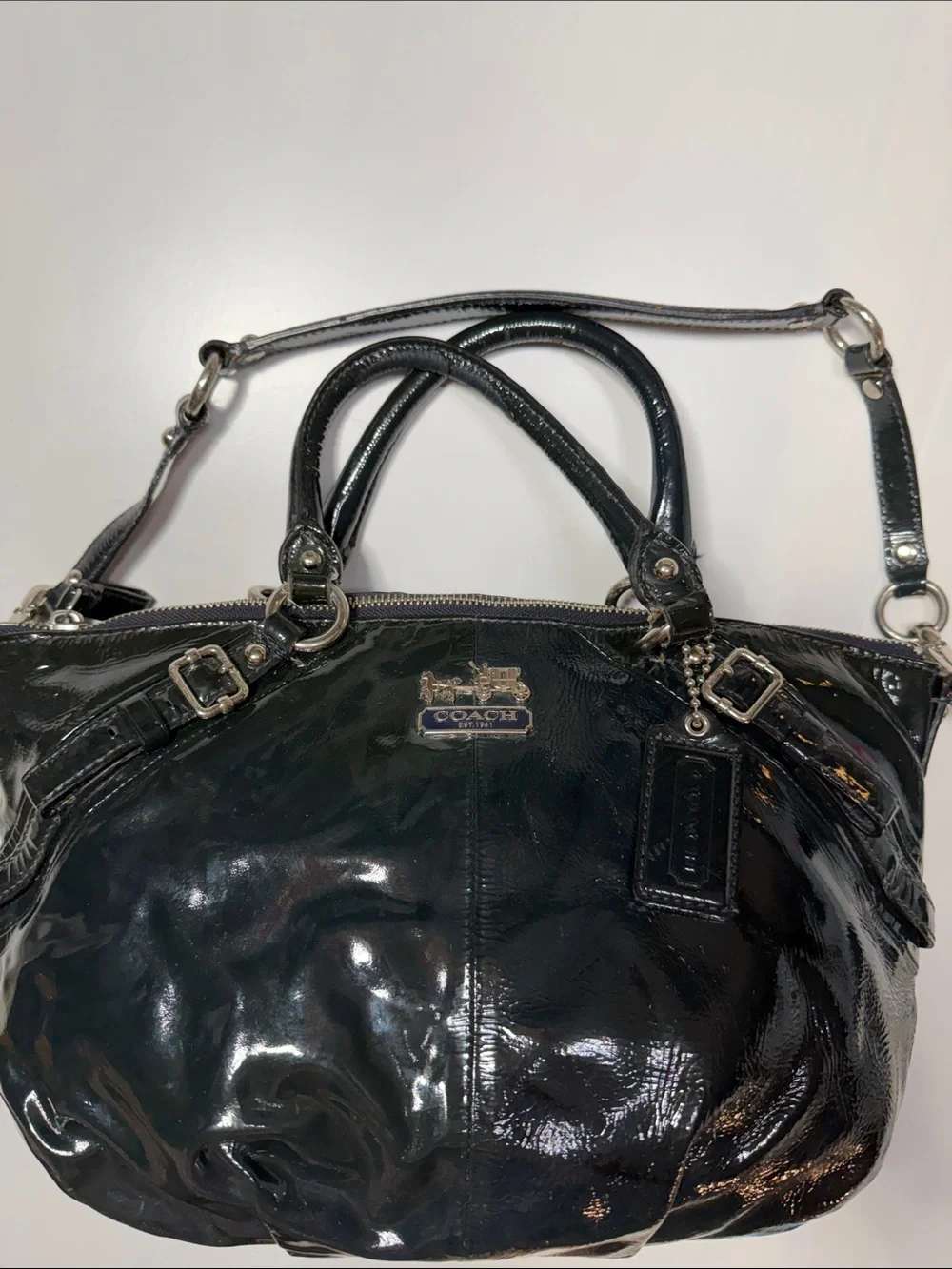 Coach Madison Black Patent Leather Sophia Satchel Bag
